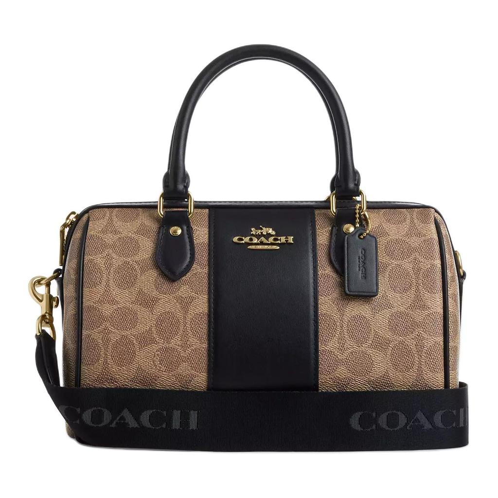 Coach Rowan 25 Metal Logo Zipper Closure Coated Canvas Shoulder Crossbody Tote Bag Medium Women handbags Brown Black CW376-IMQRX