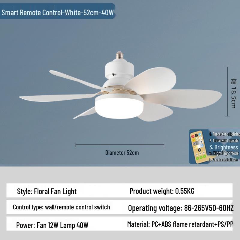 Silent E27 Ceiling Fan Light with Six Blades for Bedroom and Living Room