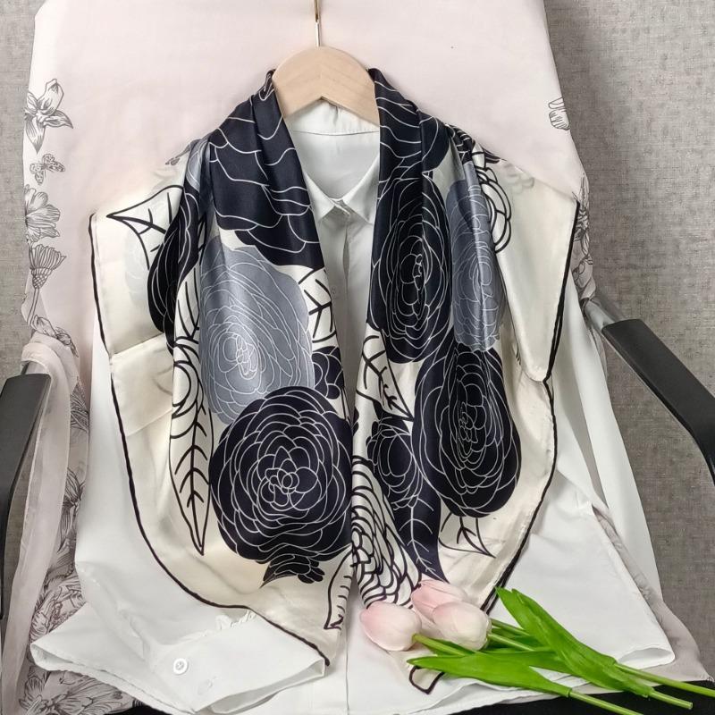 Spring and Autumn Thin Silk Scarf Women's Mulberry Silk 90 Square Scarf Versatile Fashion Shirt with Shawl Silk Scarf