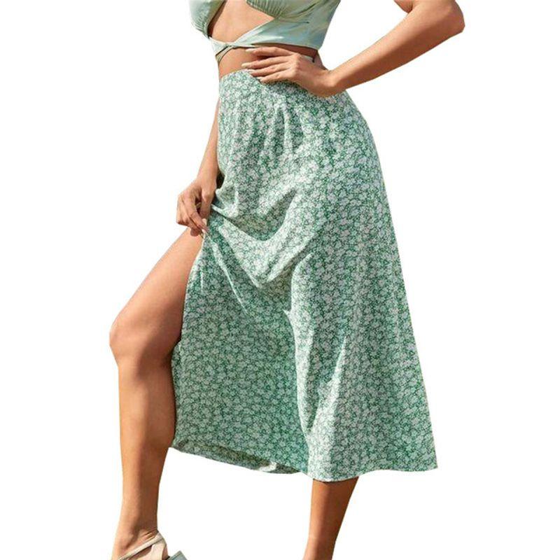 Floral Slit Bag Hip Mid-Waist Dress Floral Slit Loose Package Hip Mid-Rise Maxi Dress