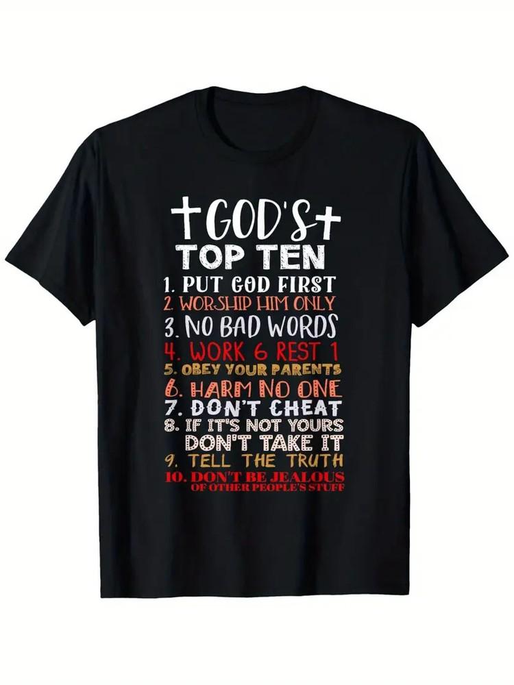 

Jesus 10 Commandments Christian Bible Verse T-Shirt - Black with Red and White Let 2XL