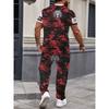 Men's personality clothing black and white Wolf head pattern two-piece set casual crew neck short-sleeved T-shirt and trousers