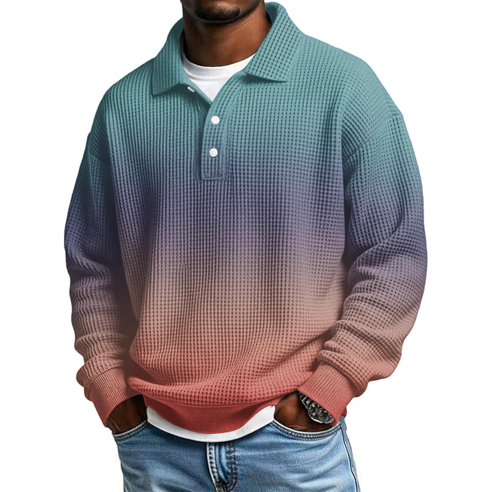 

Men Casual Button Down Shirt Golf Pullover V Neck Stand Collar Fashion Fall Sweatshirt XL