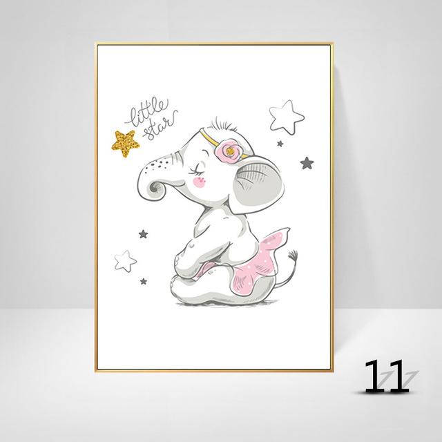 Cartoon Animal Canvas Painting Elephant Rabbit Balloon Children's Room Decorative Painting Creative Art Hanging Painting