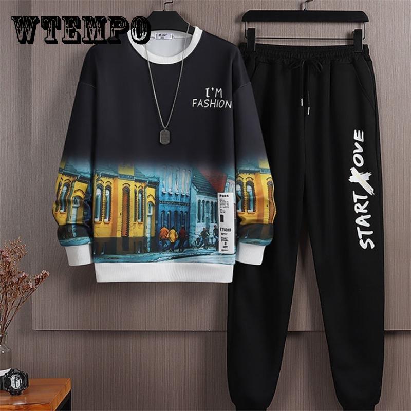 

Бренд Tide Ins с градиентом, весенне-осенний свитер с круглым вырезом, спортивный костюм, свободный уличный студенческий комплект большого размера, комплект одежды