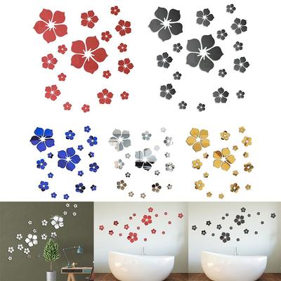 18Pcs Wall Sticker Acrylic Floral Mirror Wall Decor