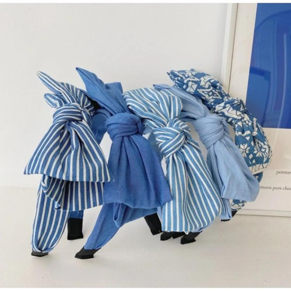 Blue ribbon headband, hairband, bandana for updos Dark blue solid color