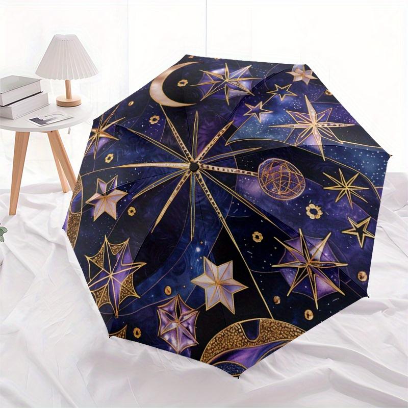 Celestial Stars Moon Round Tablecloth Space ThemeDecorative CoverUmbrella, Portable 3-Fold Compact Umbrella for Men & Women Gift