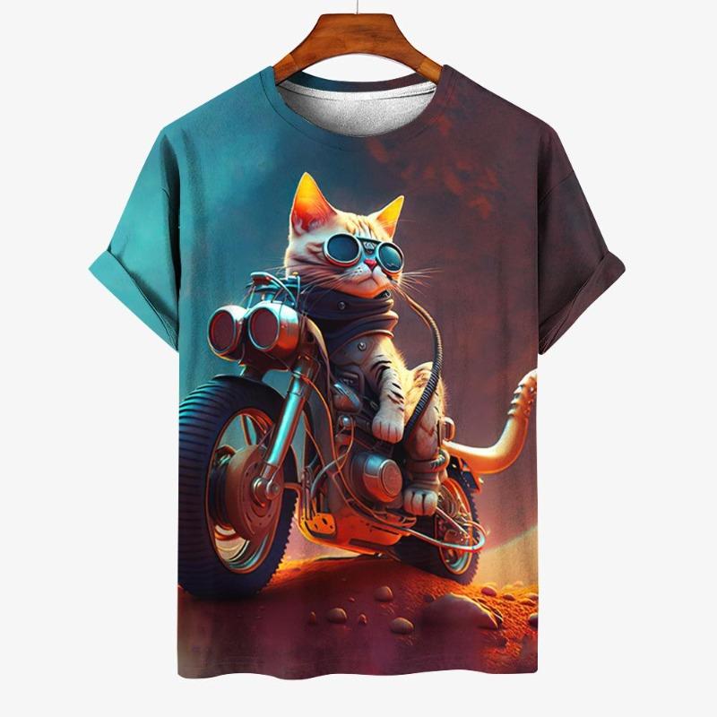T-shirt Unisex Cat Pattern T-shirt Short Sleeved 3D Animal Print Top Summer T-shirt Outdoor Clothing Loose Men's Plus Size 6XL