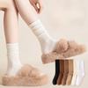 Autumn and Winter Socks Vertical Stripes Solid Color Mid Tube Socks Versatile Boneless Pile Socks Student Sports Long Socks
