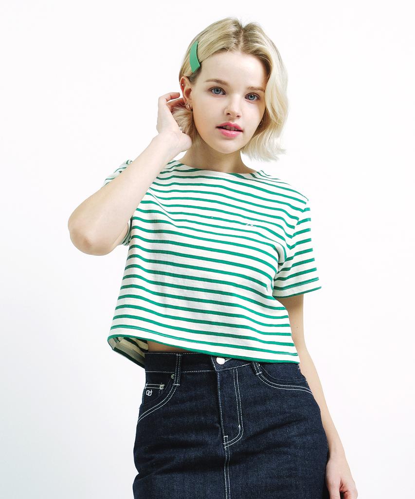 Solteuaenchokollis Sac Striped Oversized Crop T-Shirt Green 4W2311003