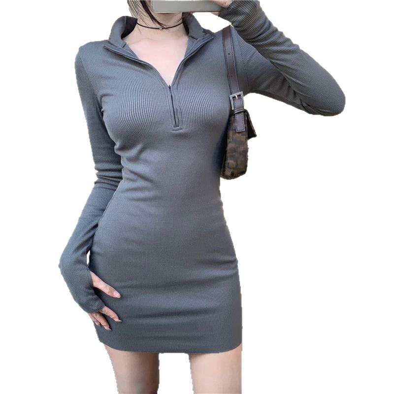 Schickes Bodycon-Kleid mit halbem Kragen: Herbst Abnehmen Mini für Frauen