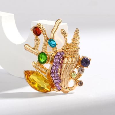 Vie Marine Coquillage Trompe Femme Haut de Gamme Exagéré Cristal Broche Haut de Gamme