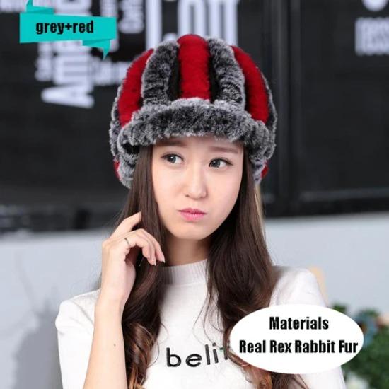 

Hot Sale Women Real Rex Rabbit Fur Hat Winter Warm Genuine Rex Rabbit Fur Beanies Caps Knitted Natural Rex Rabbit Fur Cap