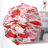 Strawberry Shortcake Inspired Auto Open Close Umbrella with Bowknot Design Portable 3 Fold Iron Frame Outdoor Umbrella, Perfect Gift for Fan
