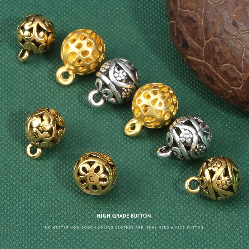 

10Pcs Chinese Style Retro Button Cheongsam Round Metal Button Tang Style Hanfu Button Decorative Shirt Chinese Style Button Small 3 #retro silver-flower [11mm]