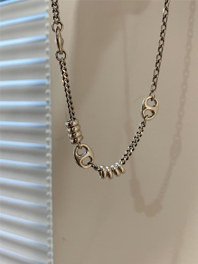 Yinruitai S925 Sterling Silver Retro Pig Nose Spliced Women's Necklace - Light Luxury, High-End Design