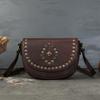 Johnature Genuine Leather Women's Saddle Bag Retro Handmade Rivet Shoulder & Crossbody Bags