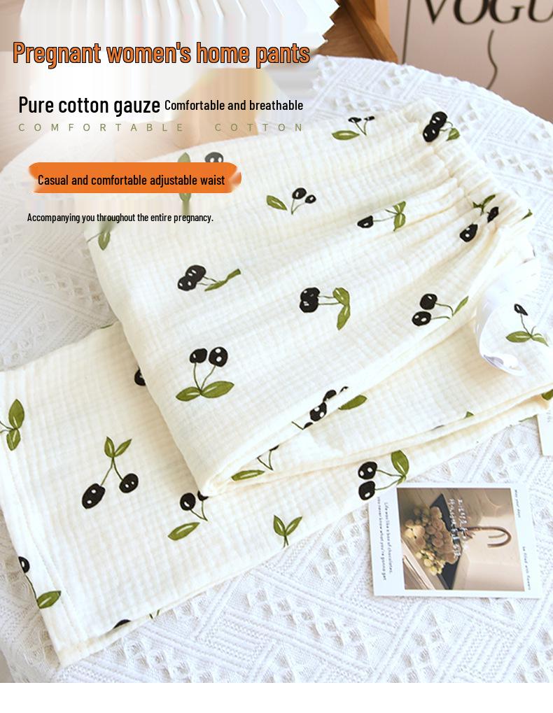 Celobavlněné těhotenské gázové šaty před porodem s kalhotami, poporodní pyžamo a noční košile pro kojení Letní svrchní oděv