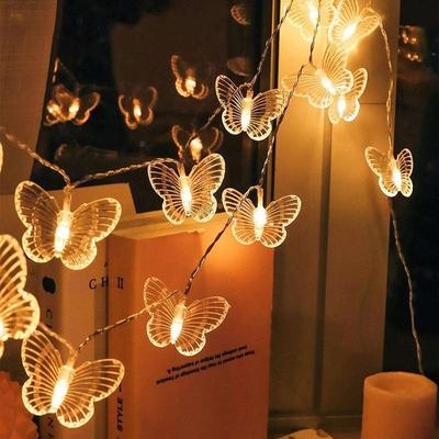 1 PC Butterfly LED Fairy Lights String Zasilany z baterii Wystrój ślubny Świąteczny pokój na zewnątrz Garland Decor Kurtyny