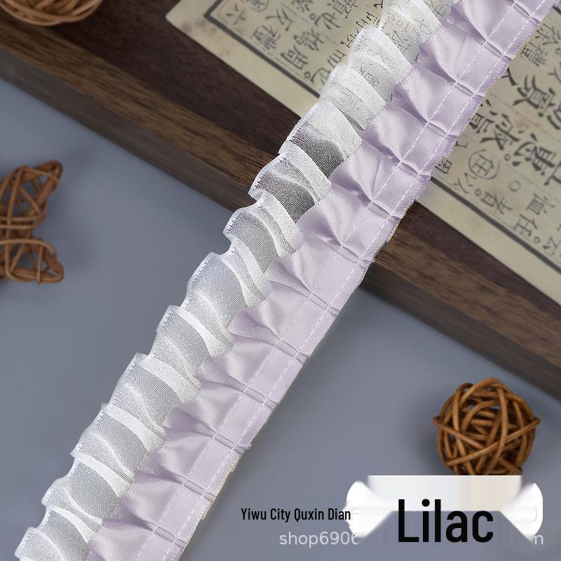 Double Layer 4cm Pleated Polyester Chiffon Lace Trim with Heart Design