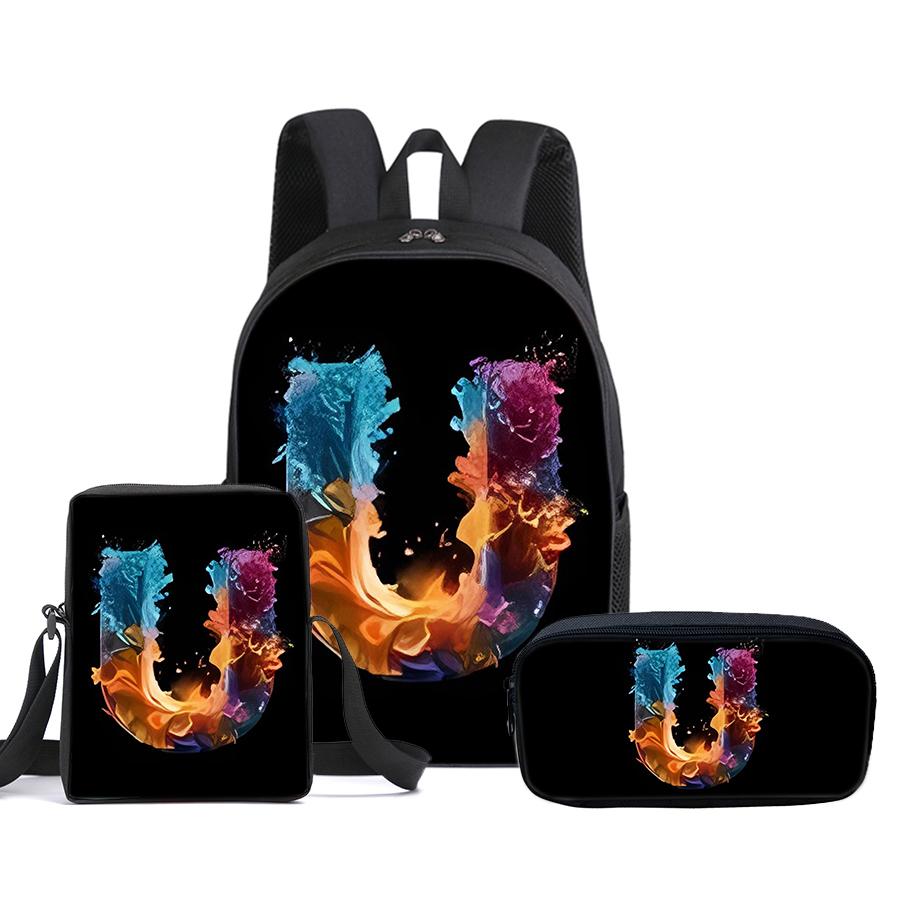Guitar Print Three Piece Set Rucksacks for Boys Plus Girls Best Gifts 2D Flat Animated School Carrier for Children