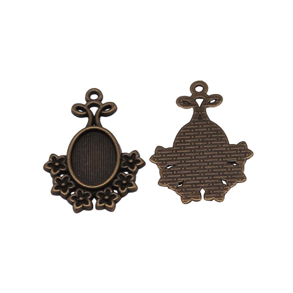 Antique Flower Frame Oval Bezel Charms For DIY Projects Glass Blank Tray Base