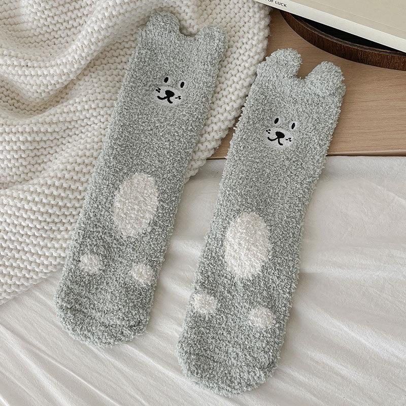 Coral Fleece Socks for Girls, Cute Plush Sleeping Socks for Autumn and Winter, Thickened Warm Thick Socks, Home Floor Socks for Winter