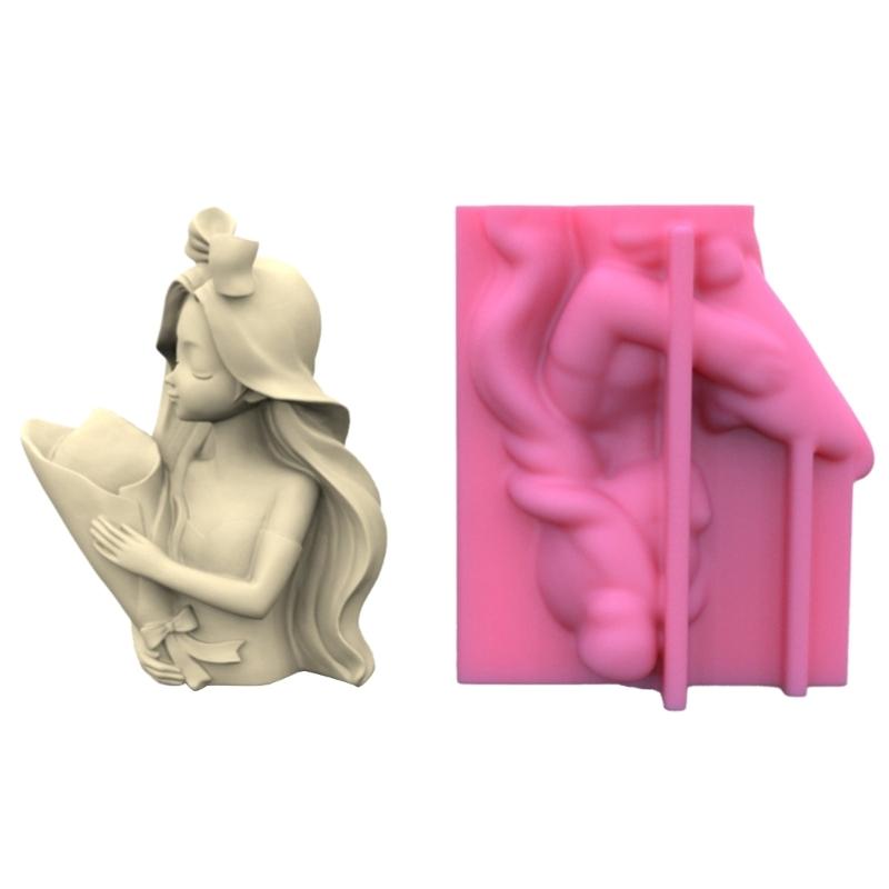 Flower Pot Silicone Mold Vase Epoxy Resin Mold Girl Holding Flowers Succulent Planter Pot Pen Holder Making Mold Crafts