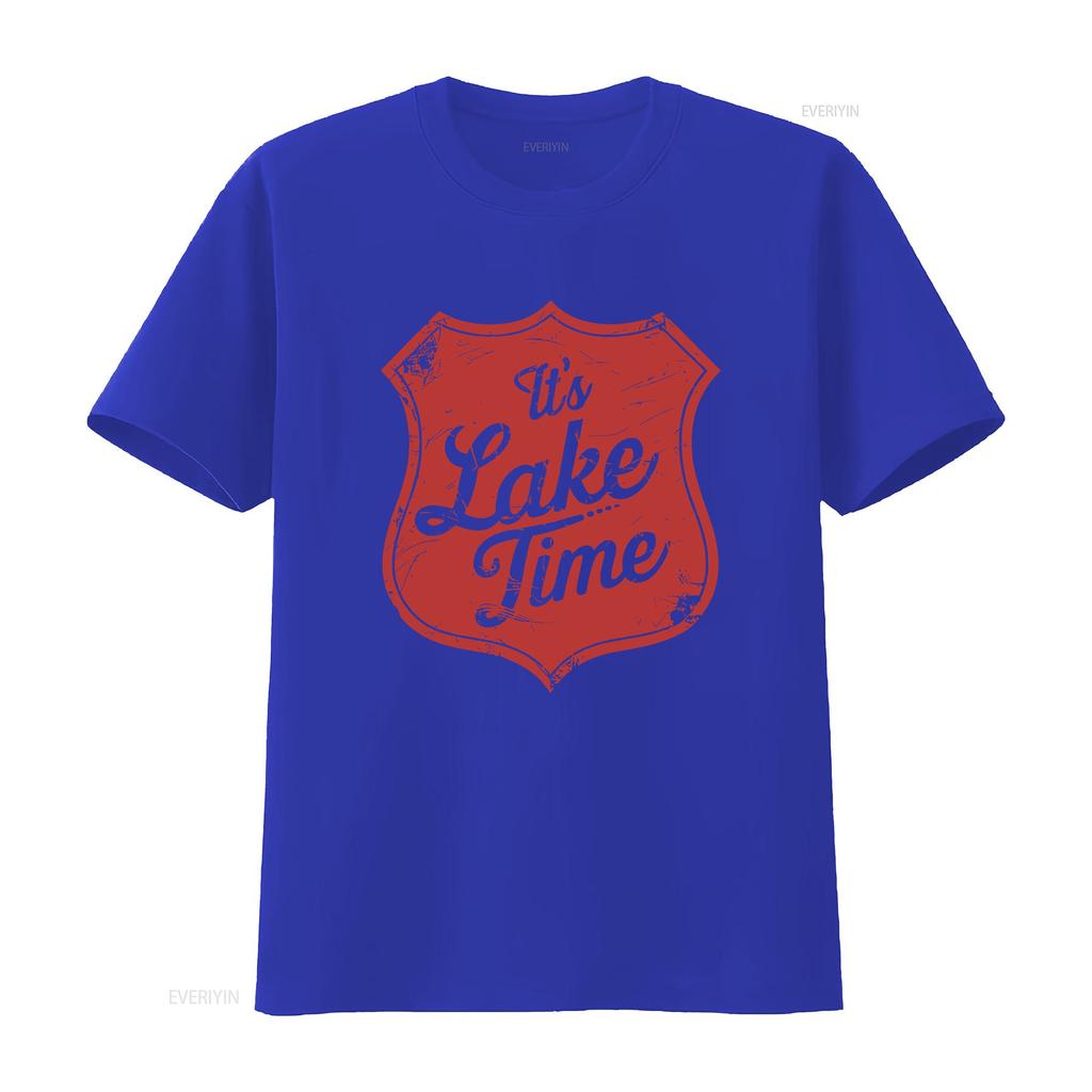 Its Lake Time Retro Shield T Shirt Vintage Style Summer Vacation vintage Washed Top For Everyday Wear Casual Versatile fashion