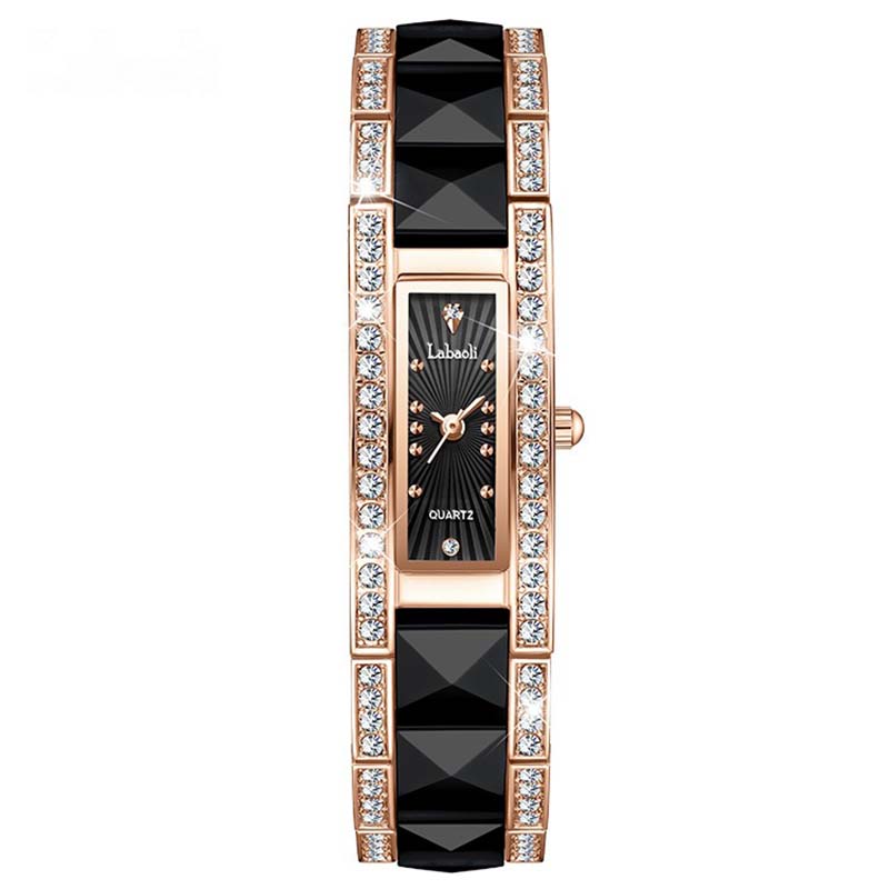 

Womens Minimalist Rectangle Quartz Watch Luxury Rhinestone Dress Wristwatch Waterproof чорний