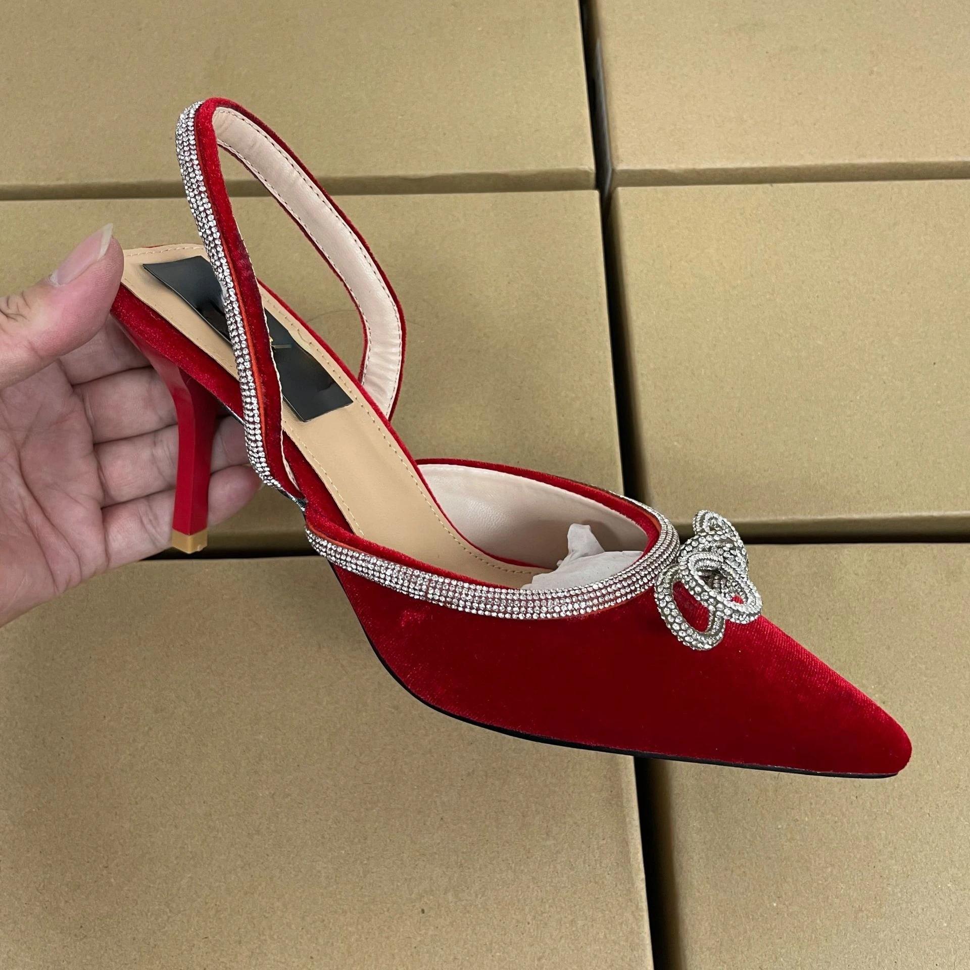 

Мода 2024 года, новые туфли на высоком каблуке для женщин, модные туфли-лодочки со стразами и бантом, сексуальные женские босоножки на шпильках, офисные туфли с острым носком для вечеринок 37 красный