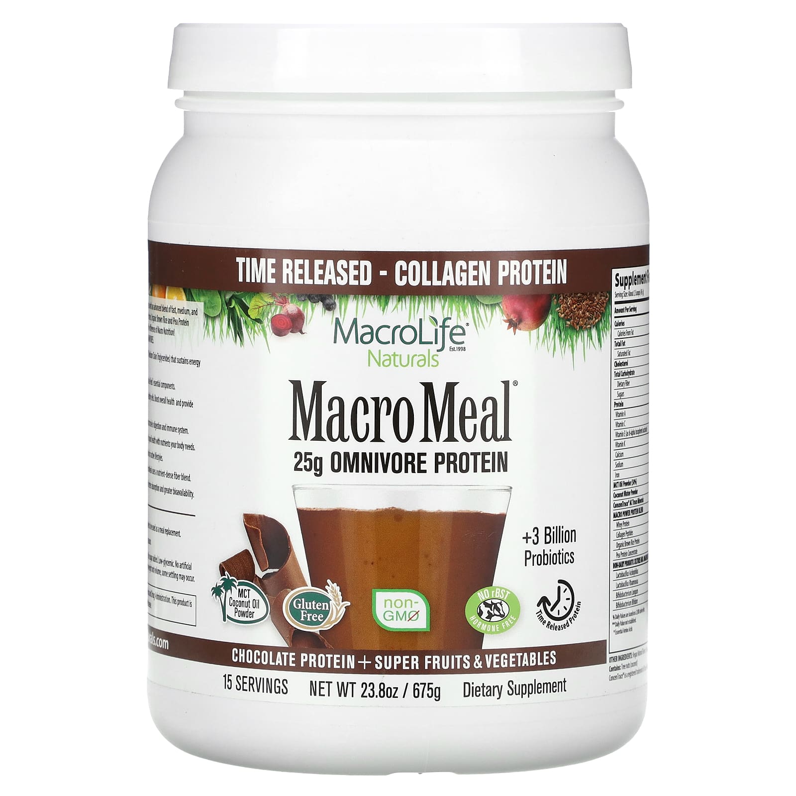 

Macrolife Naturals, Macromeal, Шоколадний протеїн + Суперфуд, 23.8 унції (675г)