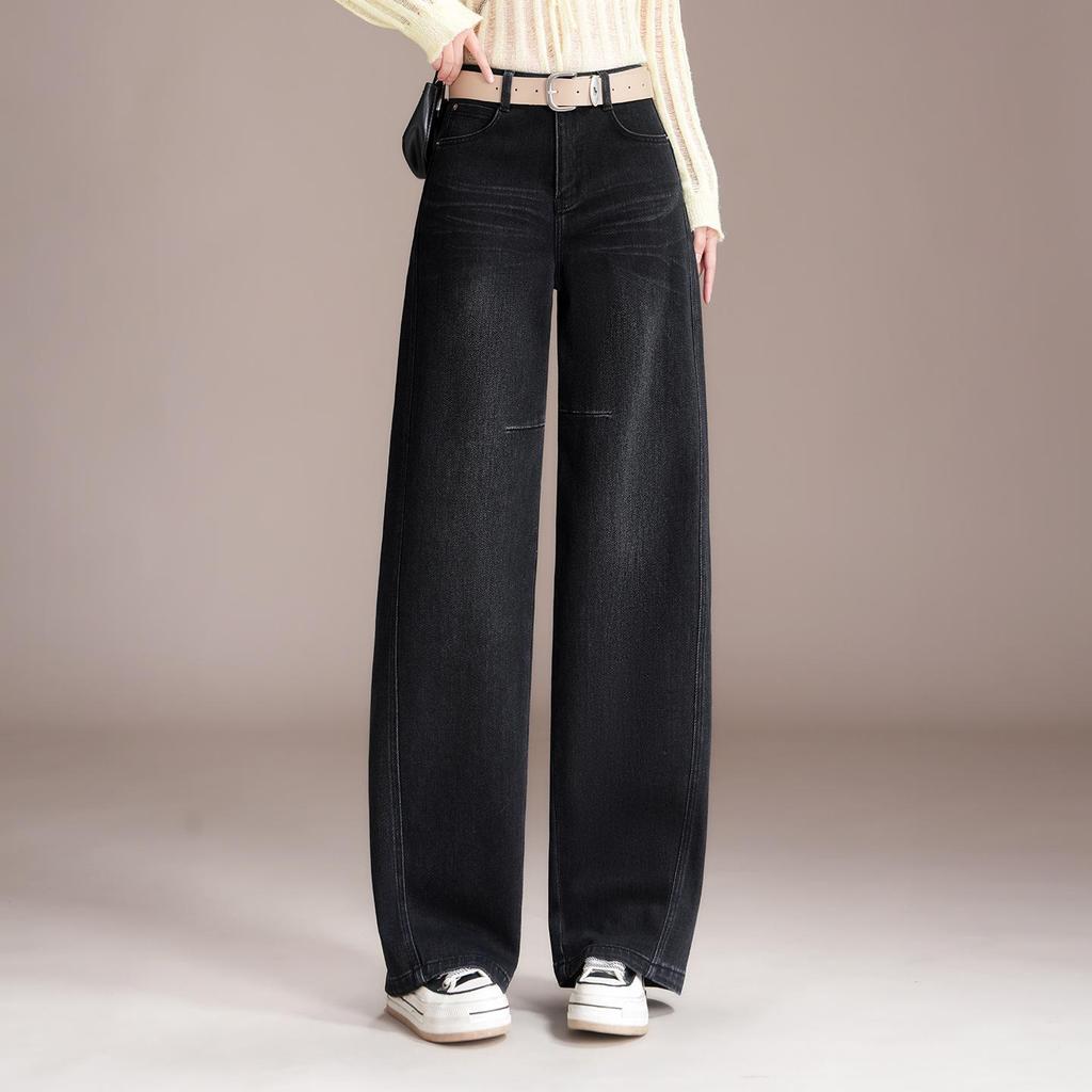 Women's High-Waisted Curved Leg Denim Jeans, Spring 2026 - Slimming, Loose Wide Leg, Floor-Length Trousers