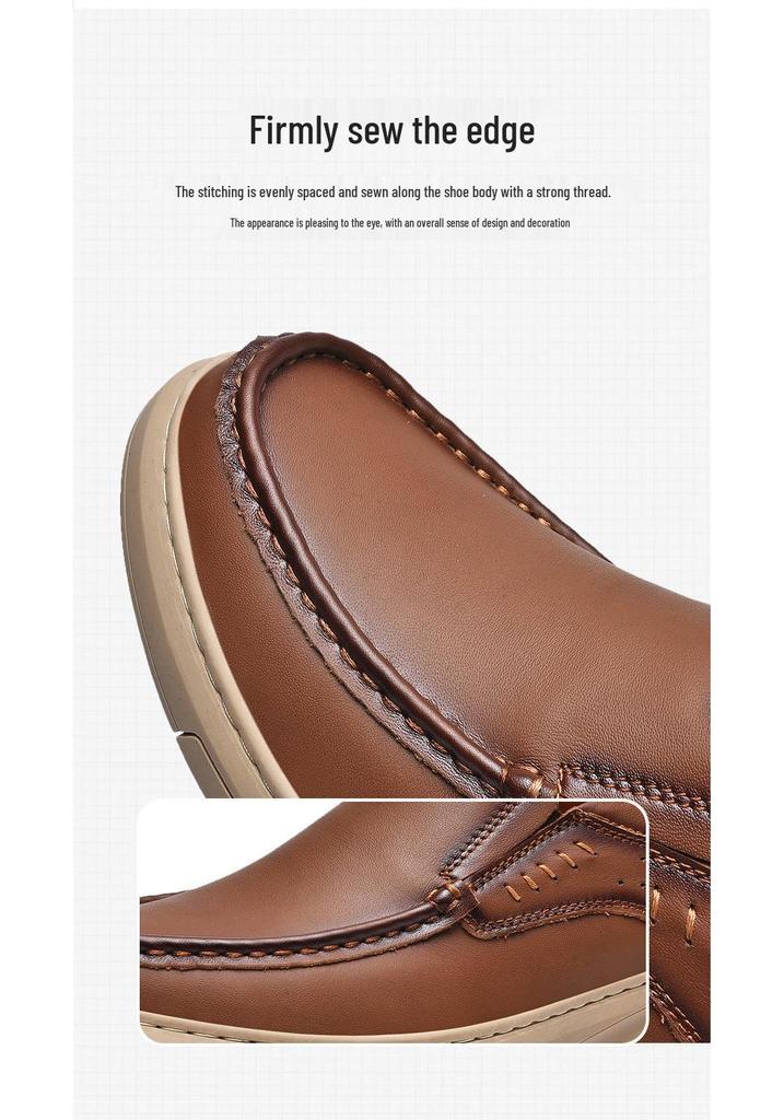 Men's Genuine Leather Slip-On Moccasins - Comfortable Casual Driving Shoes for Spring and Summer.