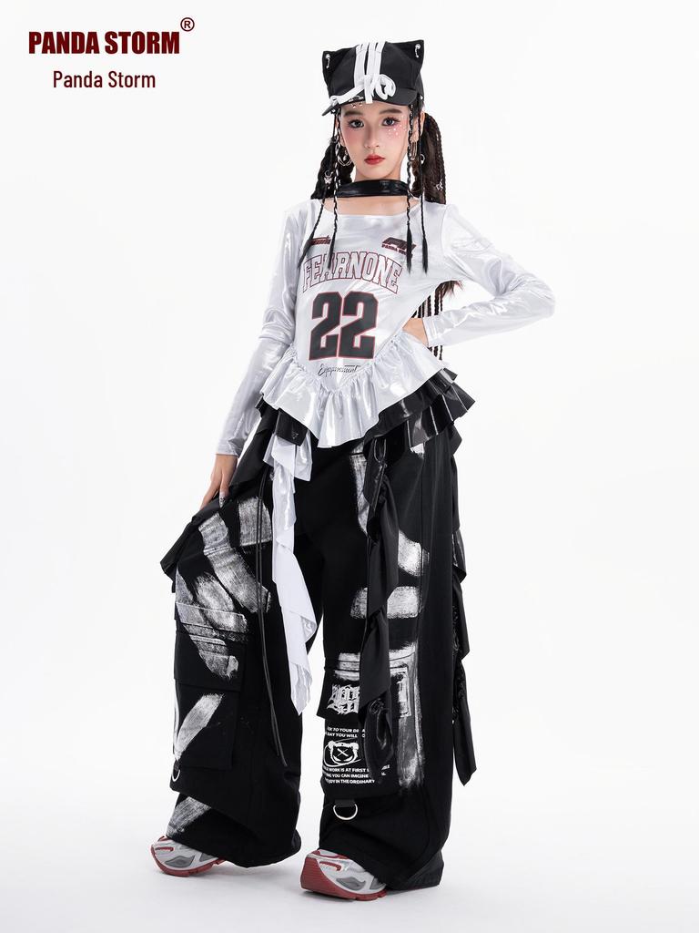 Girls' Trendy Jazz Hip Hop Dance Outfit - Long Sleeve T-shirt & Trousers for Street Dance Performance