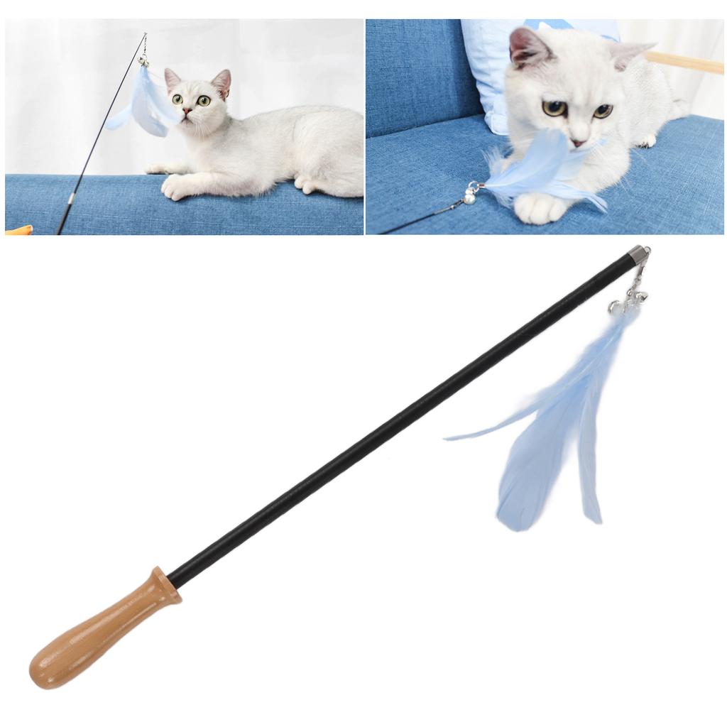 Cat Teaser Wand Retractable Interactive Cat Feather Toy With Bell For Cat Kitten