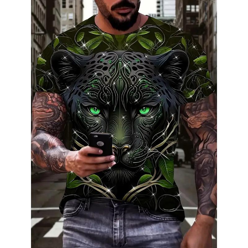 Animal 3D Printed Leopard Print Fashion Personalized Top O-neck Short Sleeved T-shirt