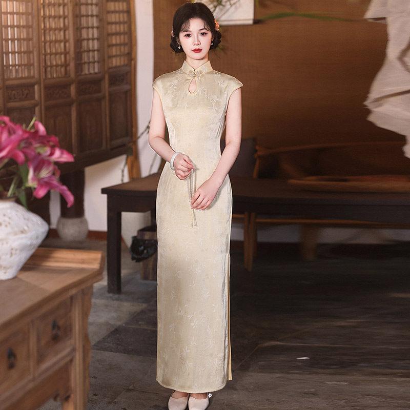Water drop collar national style new Chinese sleeveless long cheongsam improved young new girl high sense S