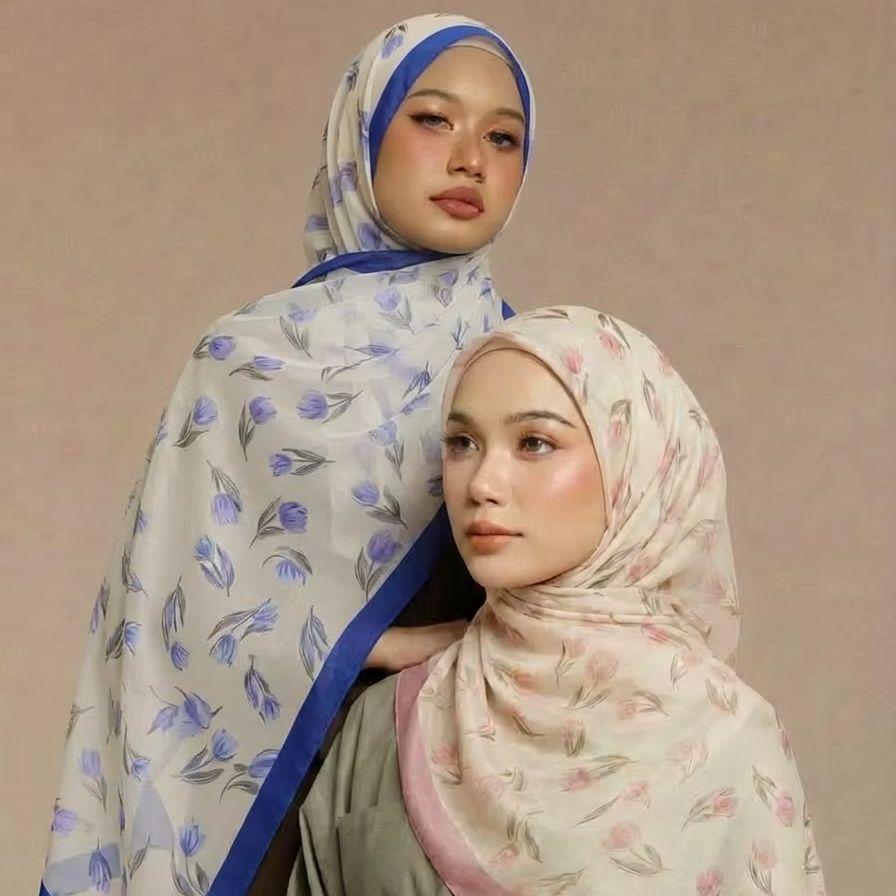 Woman Floral Printed Chiffon Silk Scarf Spring Summer Shawl Light Thin Scarves Sun Protection Wrap Ladies Beach Headband