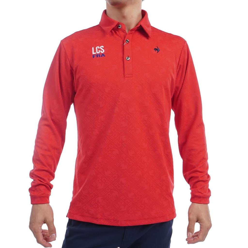 Coq Sportif Golf Shirt Jacquard Stylish Long Sleeve Polo Shirt Sweat Absorbent Quick Drying RD00 [Le Golf] [Stretch Forcer] Men's (Red)