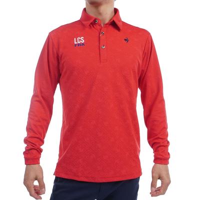 Coq Sportif Golf Shirt Jacquard Stylish Long Sleeve Polo Shirt Sweat Absorbent Quick Drying RD00 [Le Golf] [Stretch Forcer] Men's (Red)