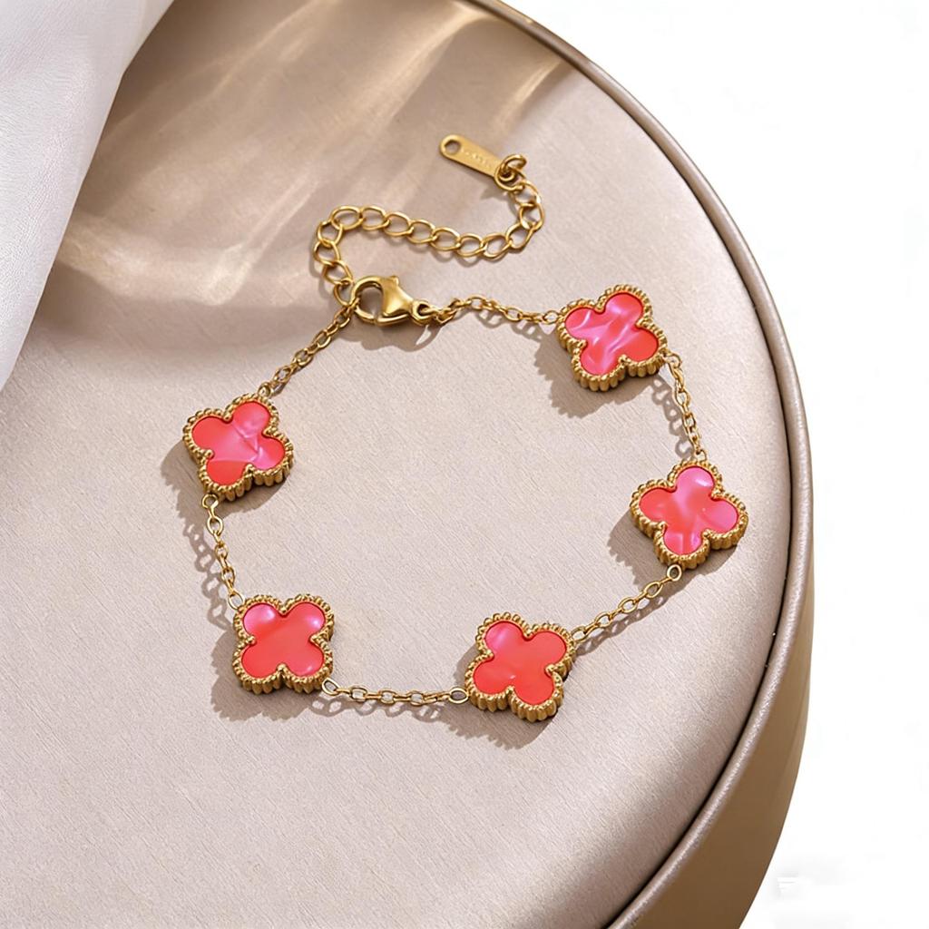 Premium Glück Titanium Stahl Vierblättriges Kleeblatt Armband & Halsketten Set - 13MM Zweiseitige Gold Schlüsselbein Kette für Eleganten Stil