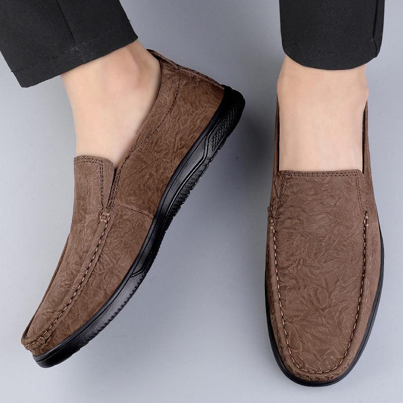 Men s Genuine Leather Soft Sole Slip-On Casual Shoes for Spring - Breathable First Layer Cowhide. 44