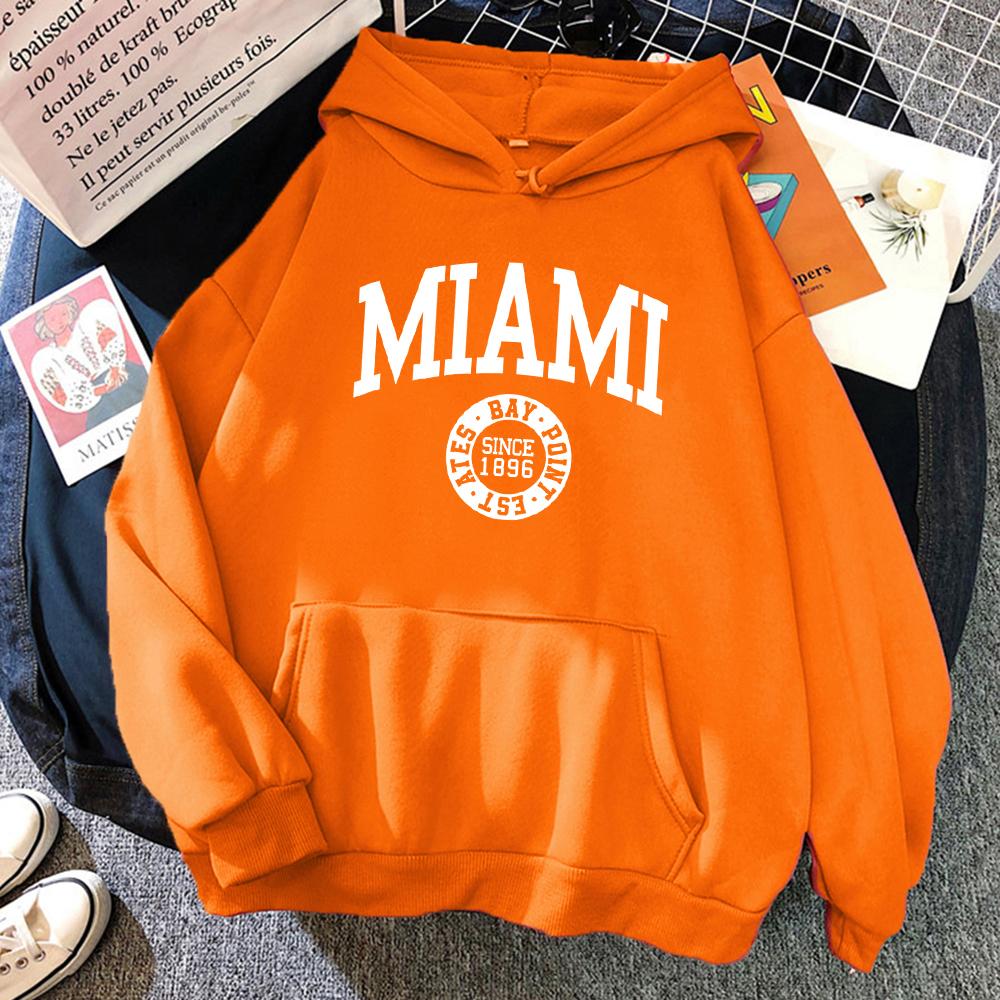 Miami Since 1896 Letter Printing Hoodies Women All-Match Fashion Hoody Fleece Streetwear Crewneck Multicolor Womenswear