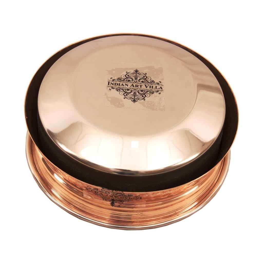 Steel Copper Induction Handi Bowl with Lid, Serveware & Tableware, Home Restaurant, 2000 ML