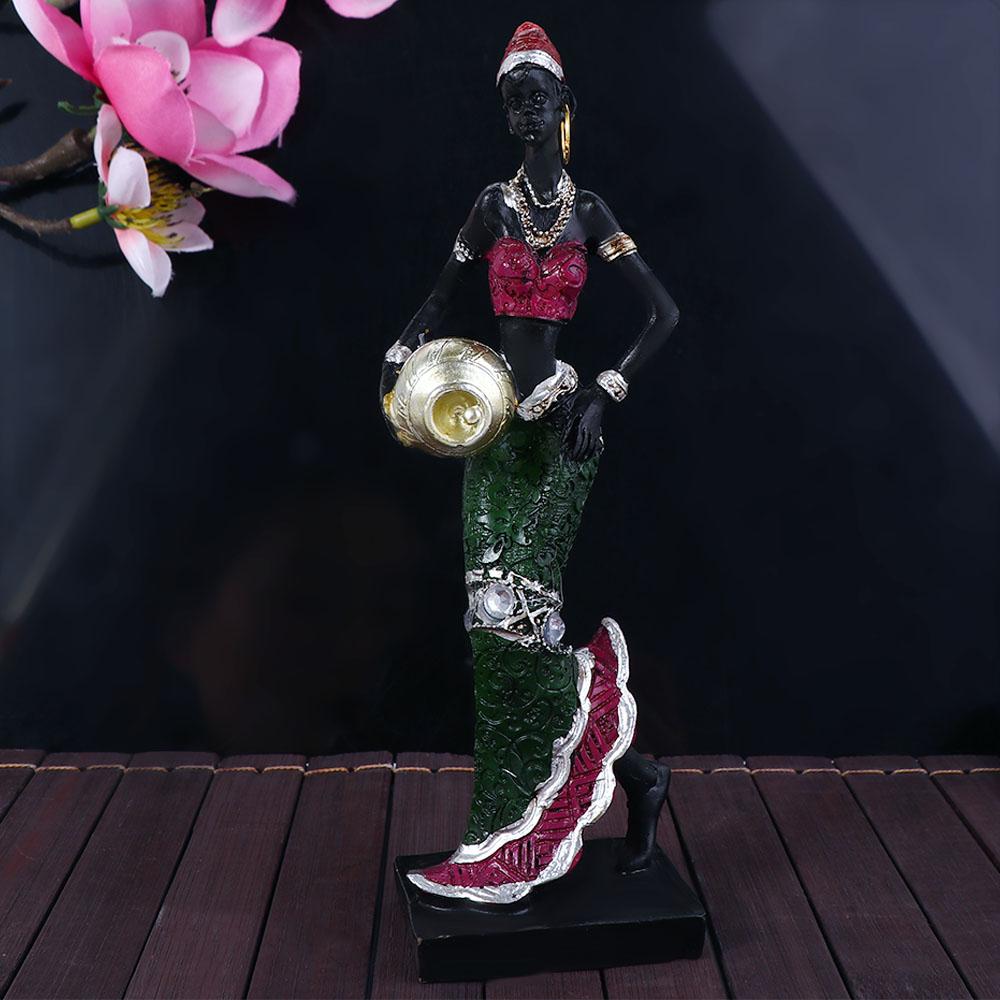 Handicraft Home Decoration African Statue Resin Crafts Tribal Lady Figurines Desktop Ornament