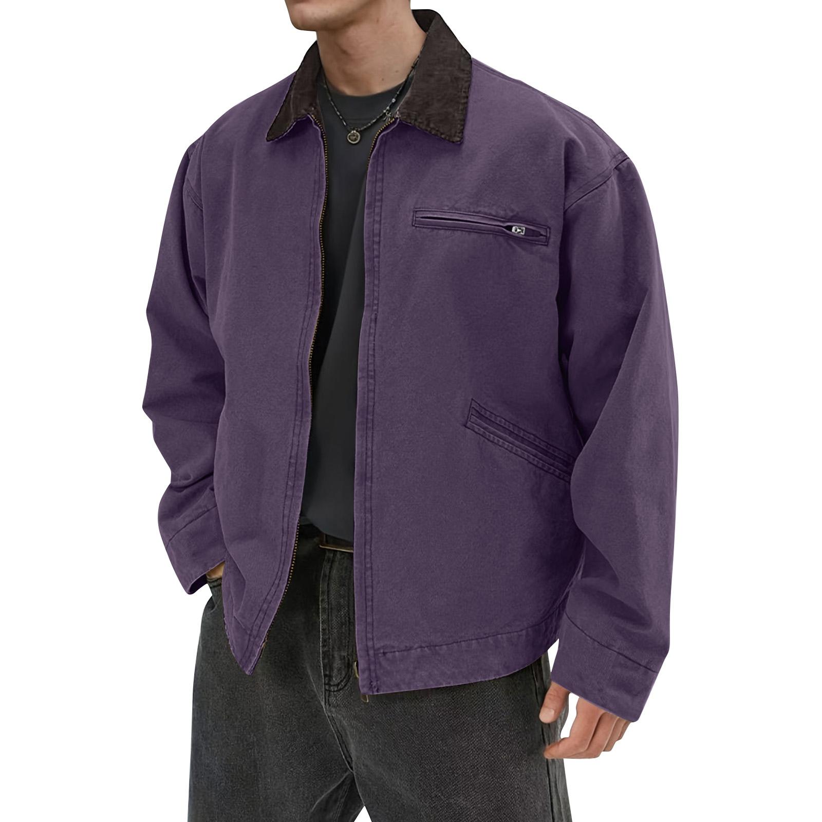 

Мужская однотонная камуфляжная куртка для активного отдыха, мужская повседневная куртка на пуговицах с карманами XL фиолетовый