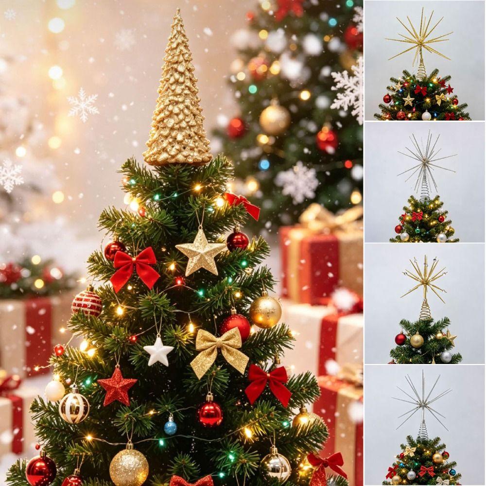 Iron Christmas Trees Topper 3D Glitter Star Glowing Tree Topper Party Decoration