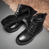 Men's warm plush high-top boots winter new soft-sole non-slip outdoor casual boots fashion snow work shoes black leather boots